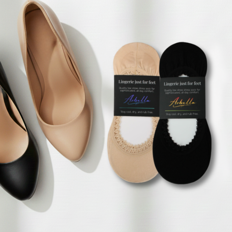 Trial Pack – 2 Shimmer Lace Non-Slip No-Show Footies (Black & Sand)