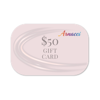 A minimalist $50 gift card featuring a light gold geometric logo and elegant "Arbella Style" branding.
