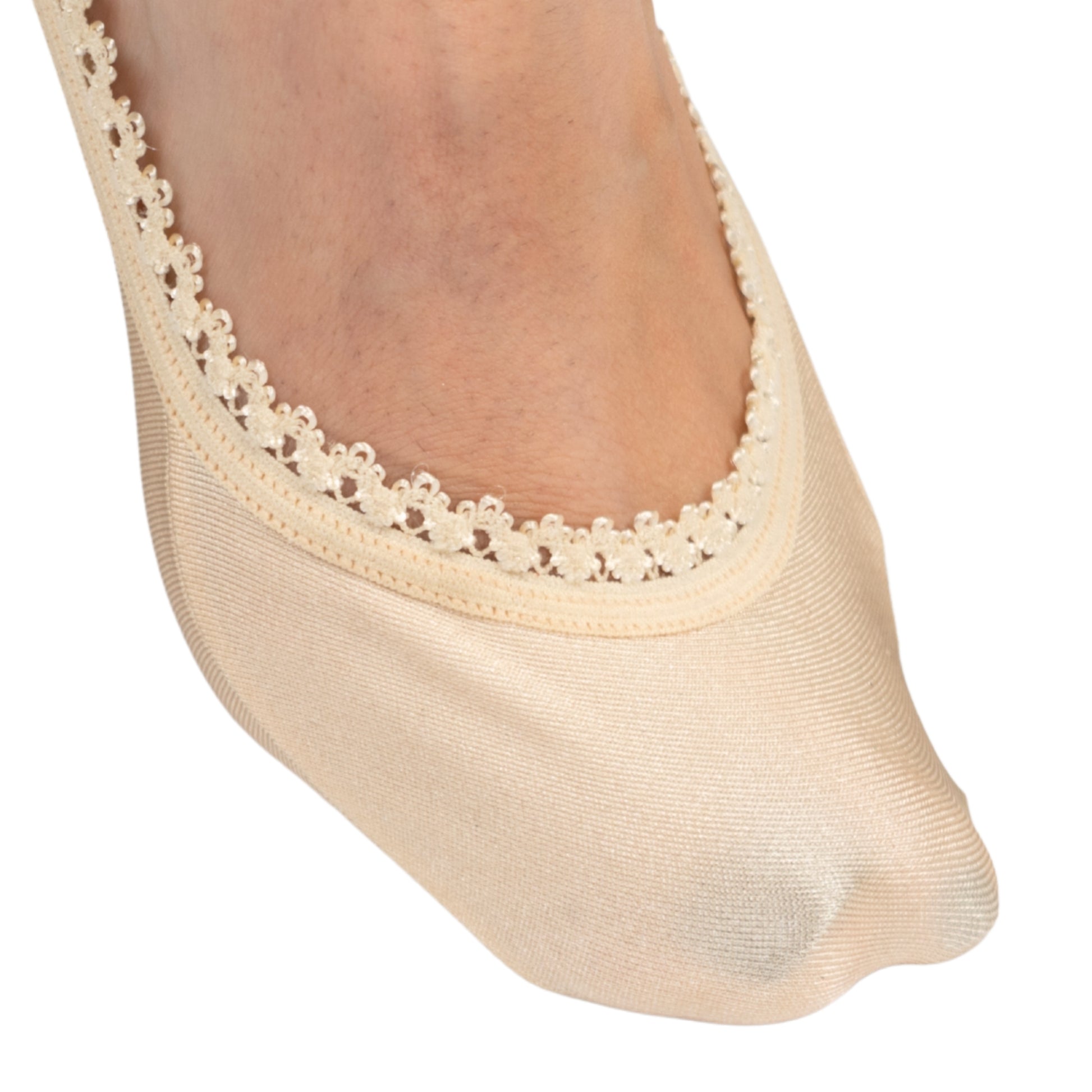 Arnacci beige no show sock close up of lace detail