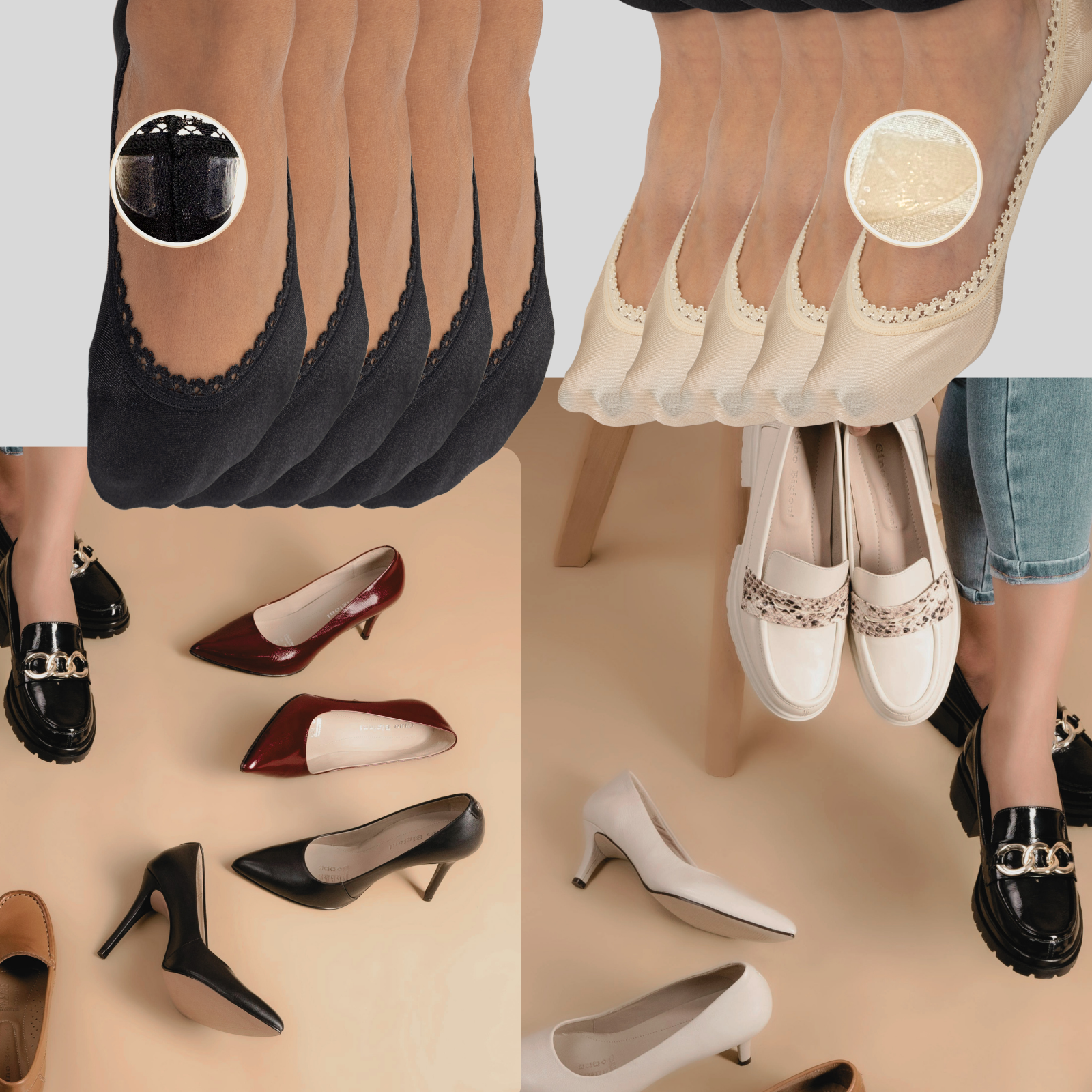 Arnacci wholesale bundles plus free pairs non slip no show socks for heels and flats shimmer & lace