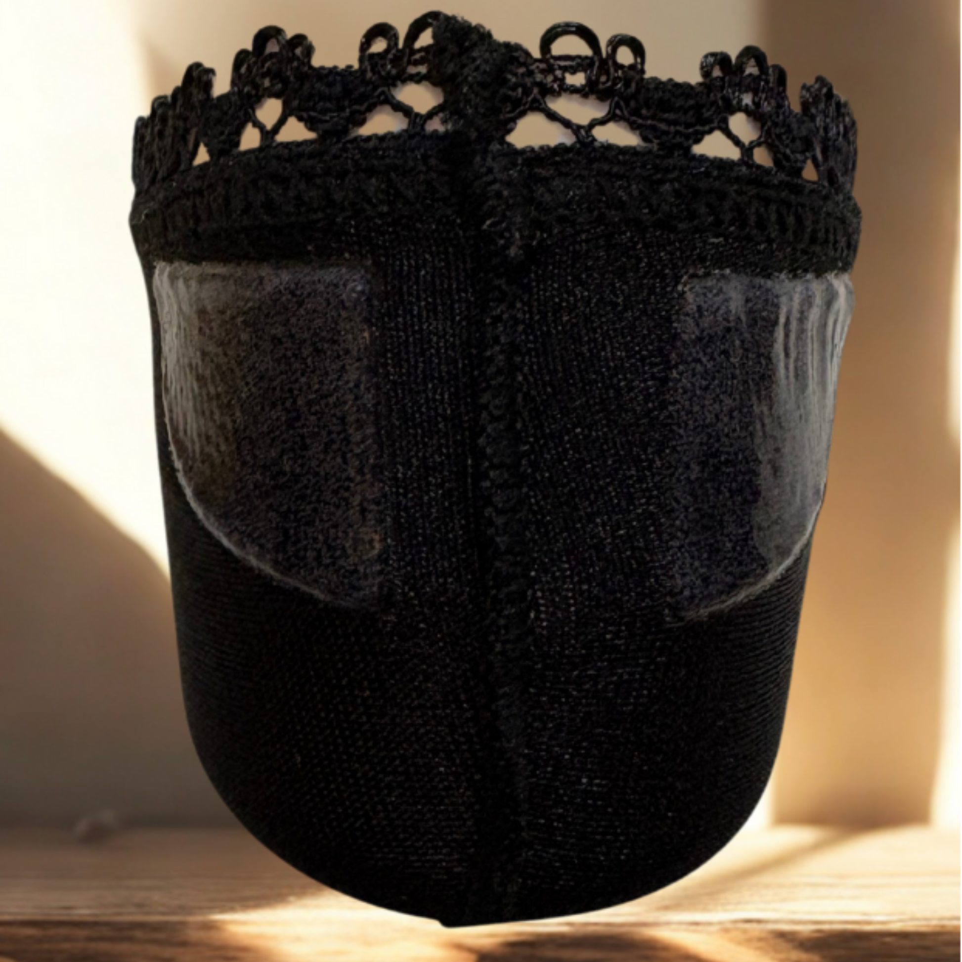 Close-up of Arbella Style black footie showing two double non-slip silicone strips - anti-slip grip technology