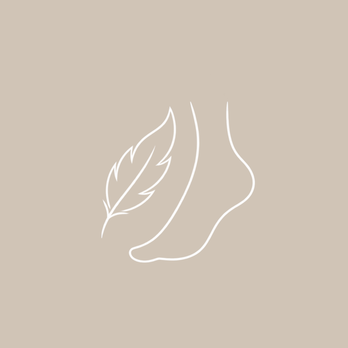 Feather beside a foot outline, representing gentle comfort